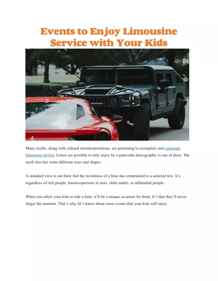events to enjoy limousine service with your kids