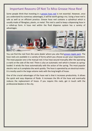 important reasons of not to miss grease hose reel
