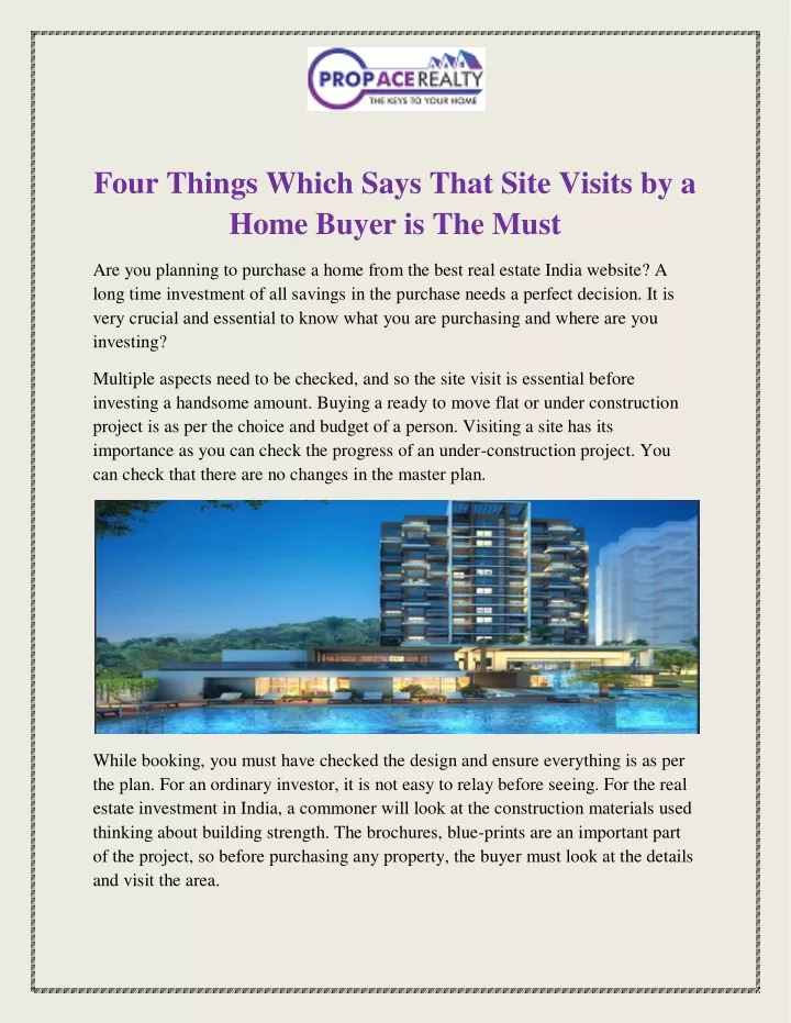 four things which says that site visits by a home