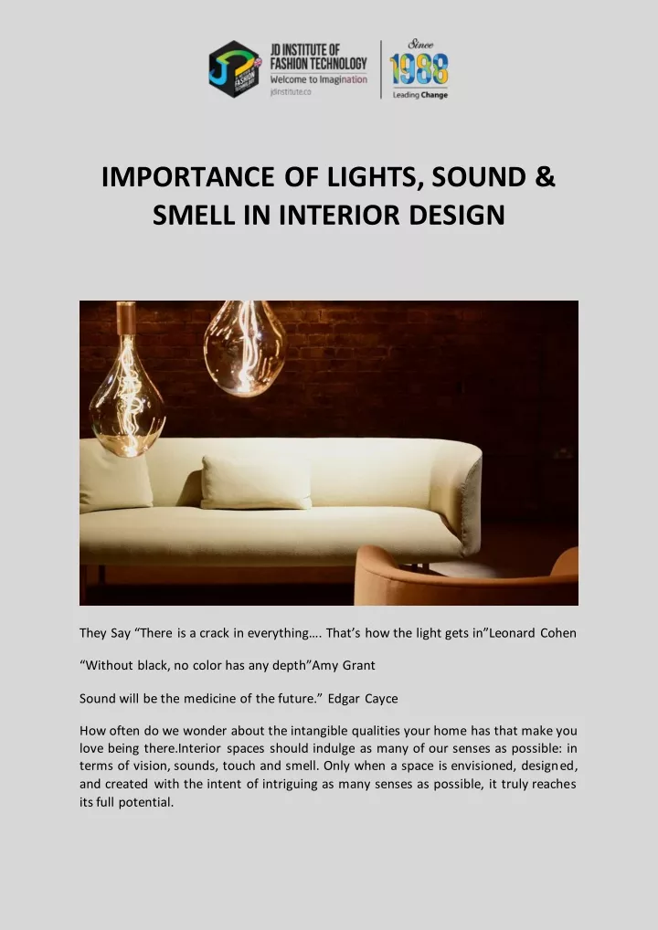 importance of lights sound smell in interior