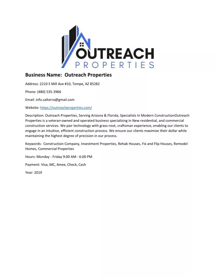 business name outreach properties