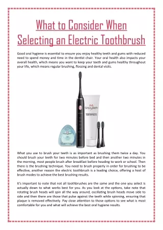What to Consider When Selecting an Electric Toothbrush