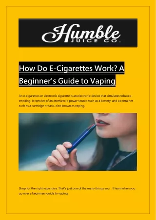 How Do E-Cigarettes Work? A Beginner's Guide to Vaping