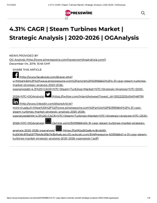 2020 Future of Global Steam Turbines Market, Size, Share and Trend Analysis Report to 2026
