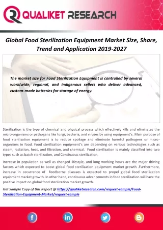 Food Sterilization Equipment Market Demand, Supply, Manufacturers, Driving Factors, Growth and Regional Analysis