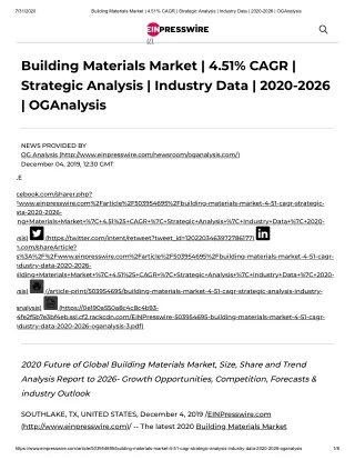2020 Future of Global Building Materials Market, Size, Share and Trend Analysis Report to 2026