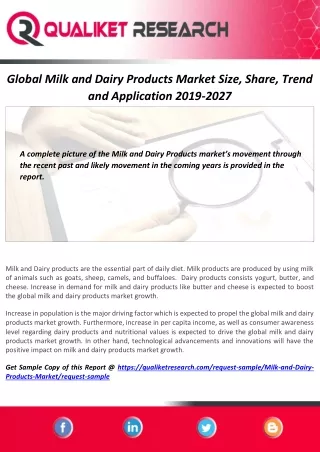 Milk and Dairy Products Market Assessment, Opportunities, Insight, Trends, Key Players – Analysis Report to 2027