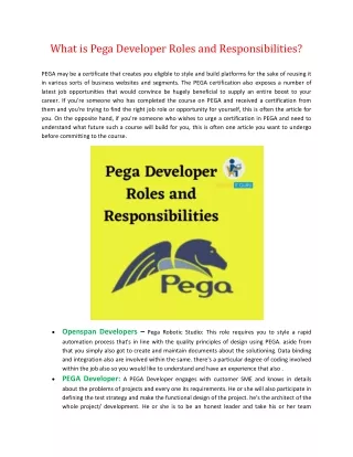 what is pega developer roles and responsibilities
