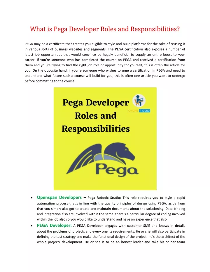 what is pega developer roles and responsibilities
