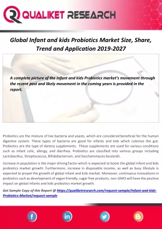 Infant and kids Probiotics Market Top 5 Competitors, Regional Trend, Application, Marketing Strategy, Outlook Analysis a