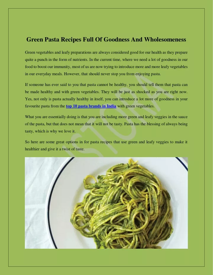 green pasta recipes full of goodness