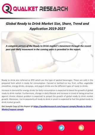 Ready to Drink Market Forecast of Business Revenue, Price Analysis, Future Scope, Regional Analysis and Forecast Report