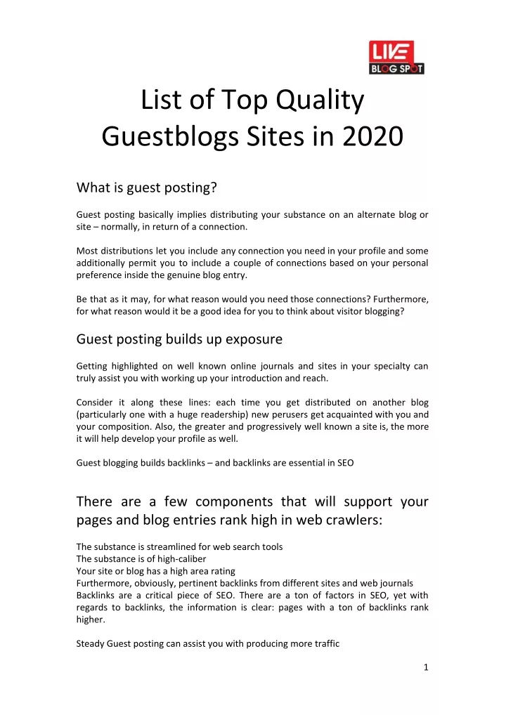 list of top quality guestblogs sites in 2020