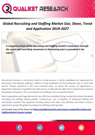Recruiting and Staffing Market Top Competitors, Application, Price Structure, Cost Analysis, Regional Growth