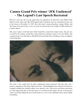 cannes grand prix winner jfk unsilenced