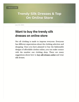 Trendy Silk Dresses & Top On Online Store