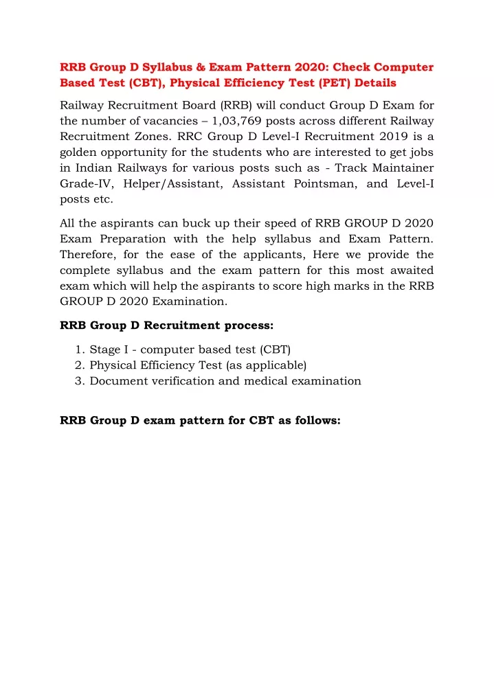 rrb group d syllabus exam pattern 2020 check