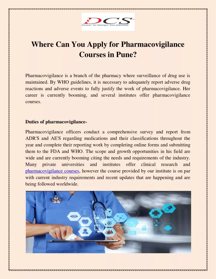 where can you apply for pharmacovigilance courses