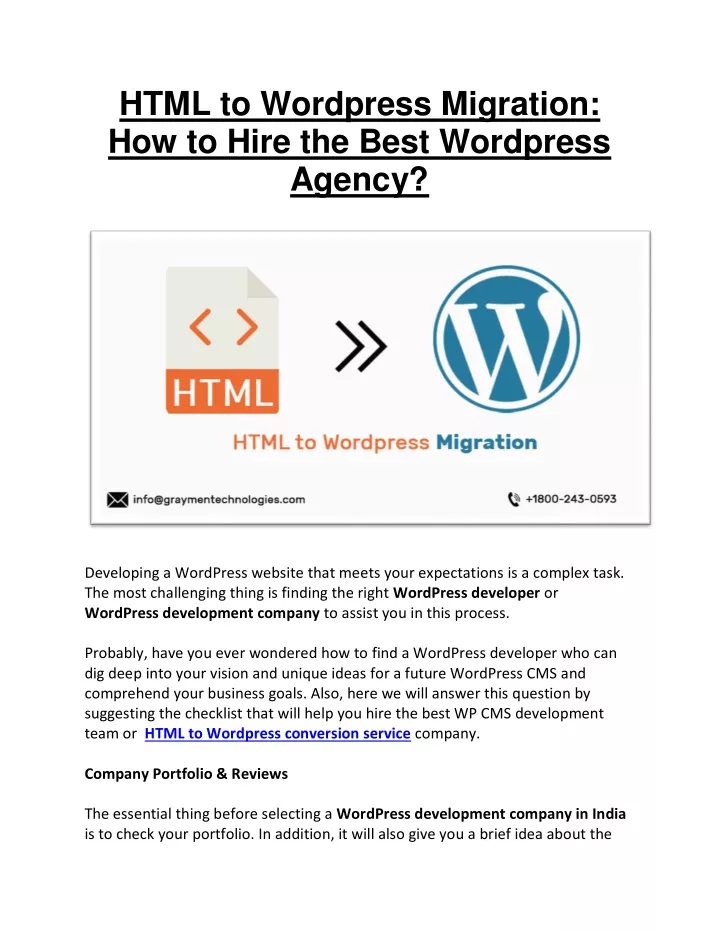 html to wordpress migration how to hire the best
