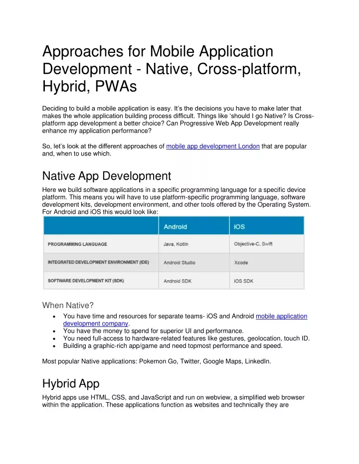 approaches for mobile application development