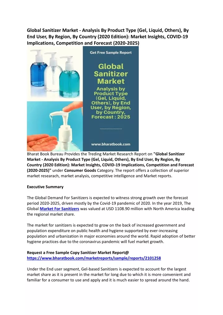 global sanitizer market analysis by product type