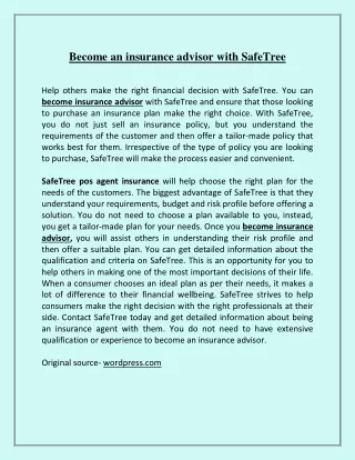 become an insurance advisor with safetree