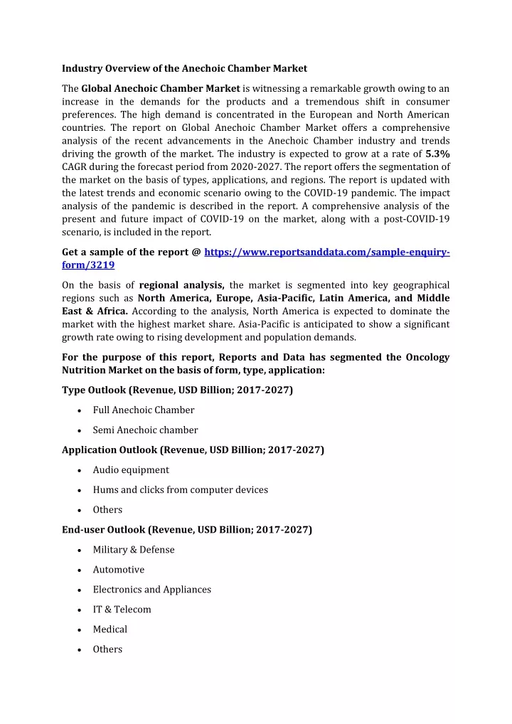 industry overview of the anechoic chamber market