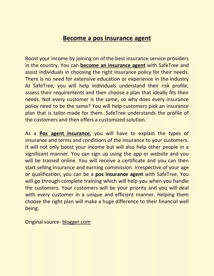 become a pos insurance agent