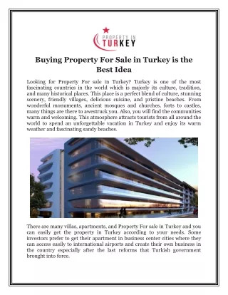 Buying Property For Sale in Turkey is the Best Idea