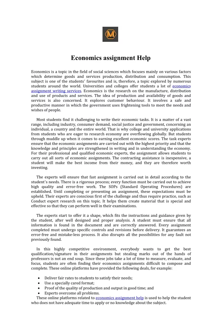 economics assignment help