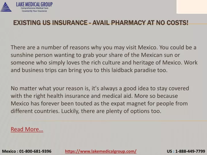 existing us insurance avail pharmacy at no costs