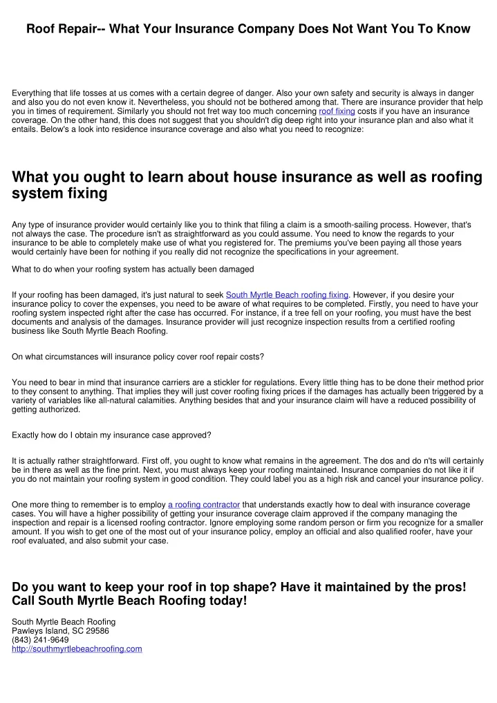 roof repair what your insurance company does