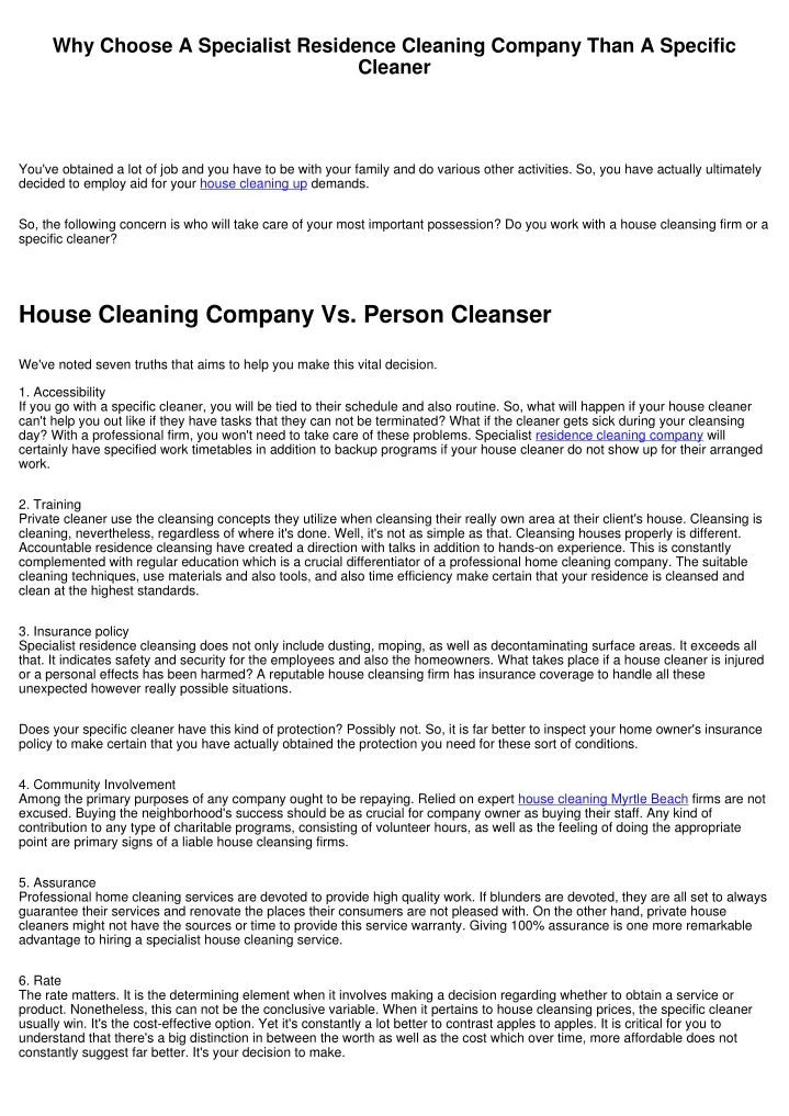 why choose a specialist residence cleaning