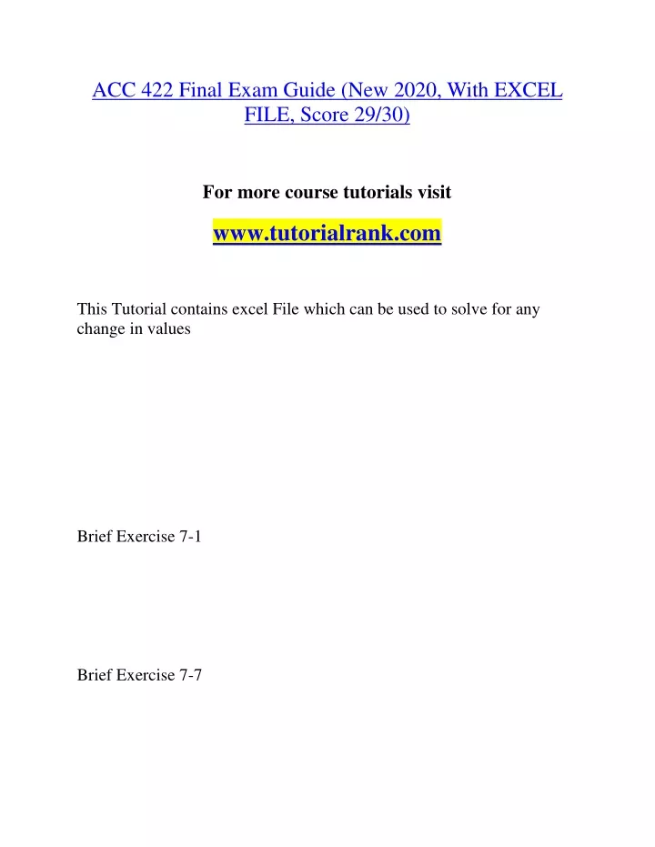 acc 422 final exam guide new 2020 with excel file