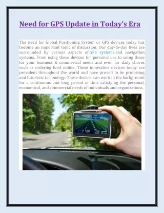 Need for GPS Update in Today’s Era - MPS Update