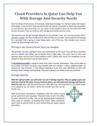 Cloud Providers In Qatar Can Help You With Storage And Security Needs