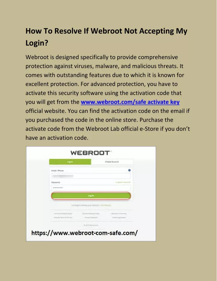 how to resolve if webroot not accepting my login