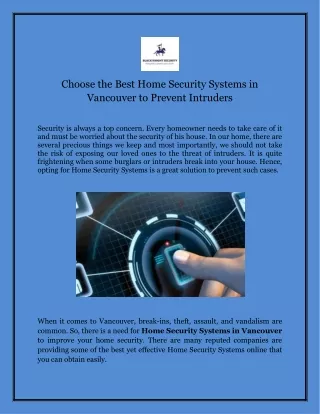 Choose the Best Home Security Systems in Vancouver to Prevent Intruders