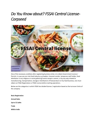Do You Know about? FSSAI Central License- Corpseed