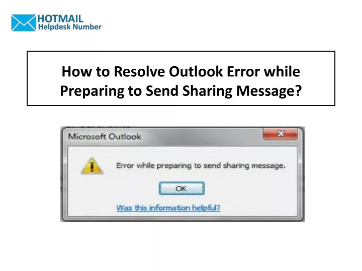 how to resolve outlook error while preparing to send sharing message