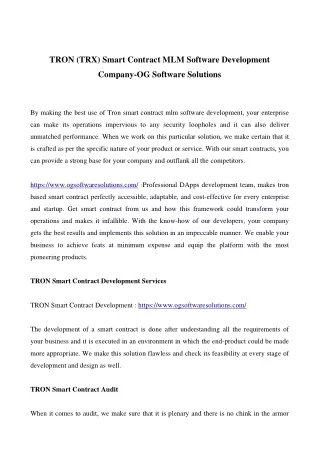 tron trx smart contract mlm software development