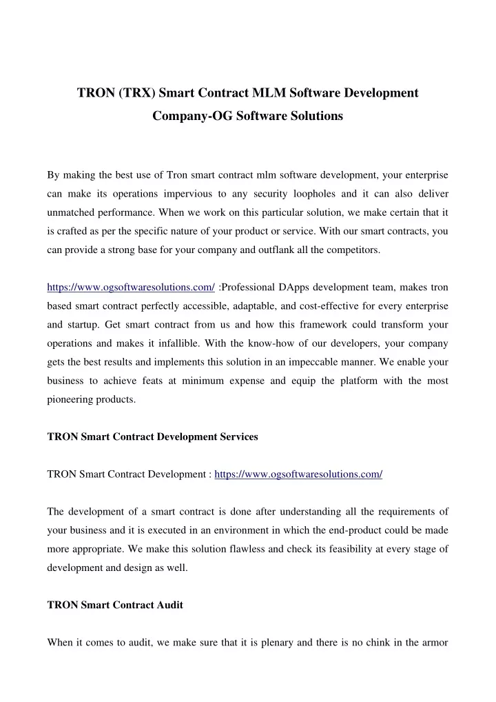 tron trx smart contract mlm software development