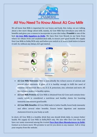 All You Need To Know About A2 Cow Milk