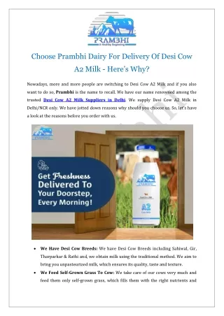 Choose Prambhi Dairy For Delivery Of Desi Cow A2 Milk - Here’s Why?