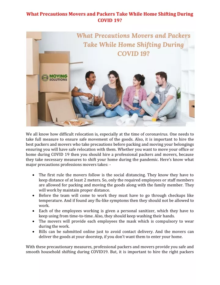 what precautions movers and packers take while