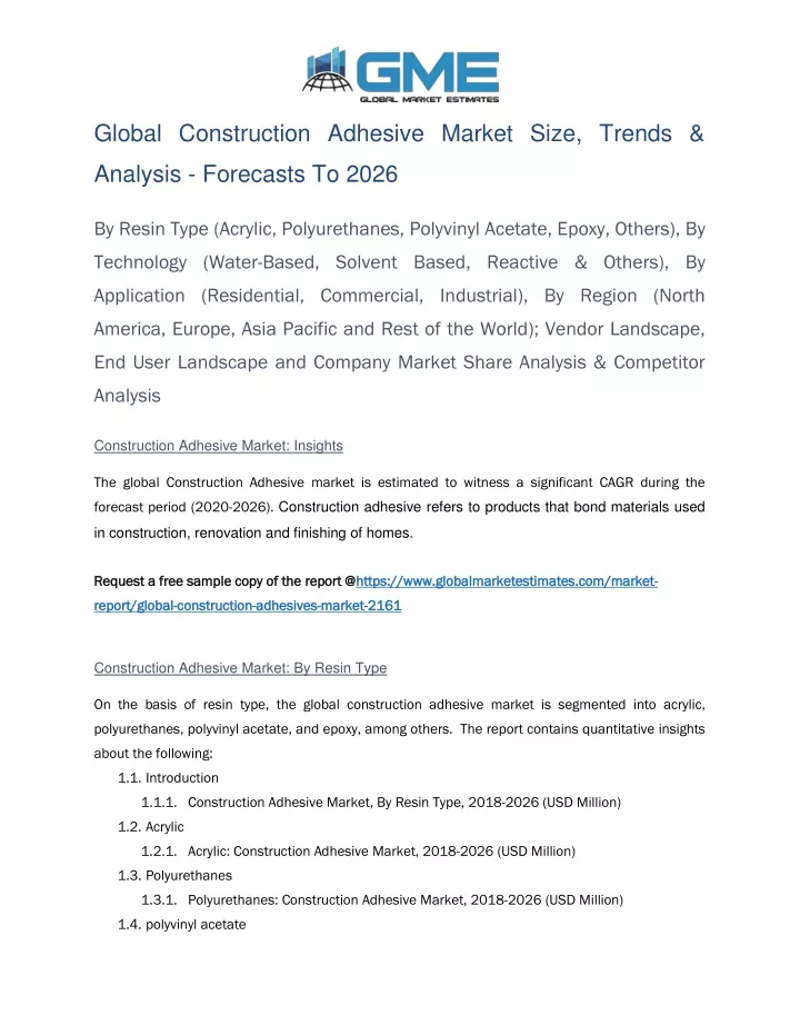 global construction adhesive market size trends