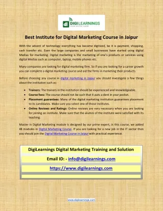 best institute for digital marketing course