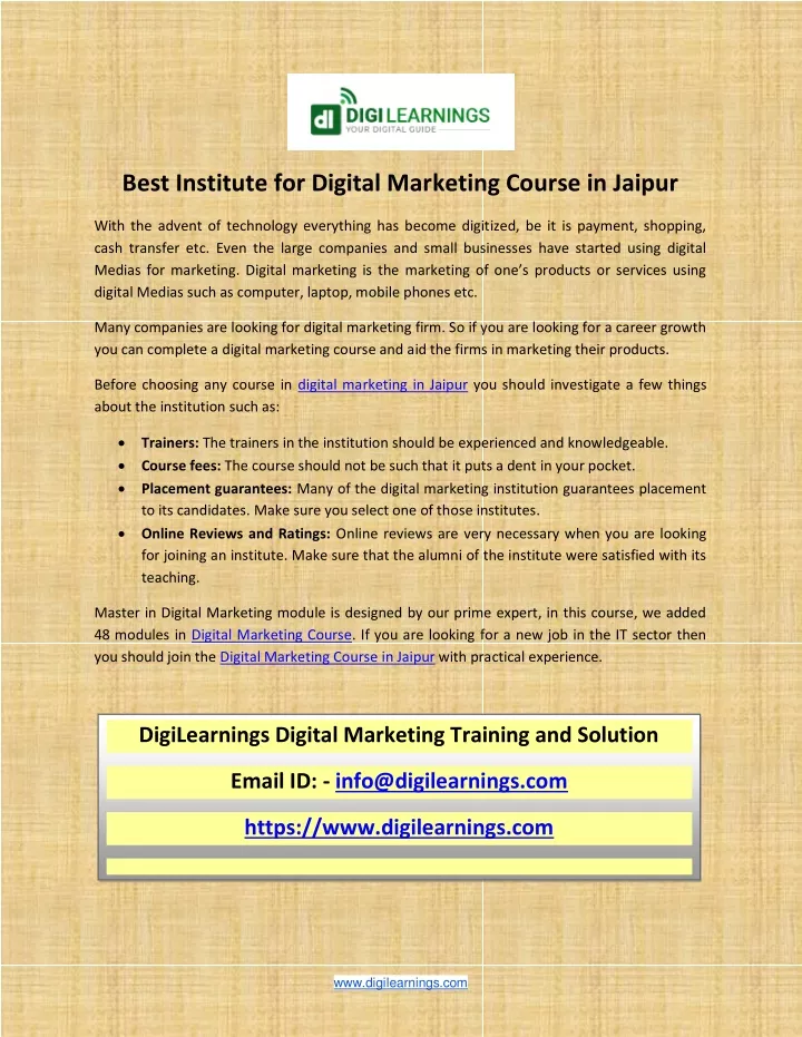 best institute for digital marketing course