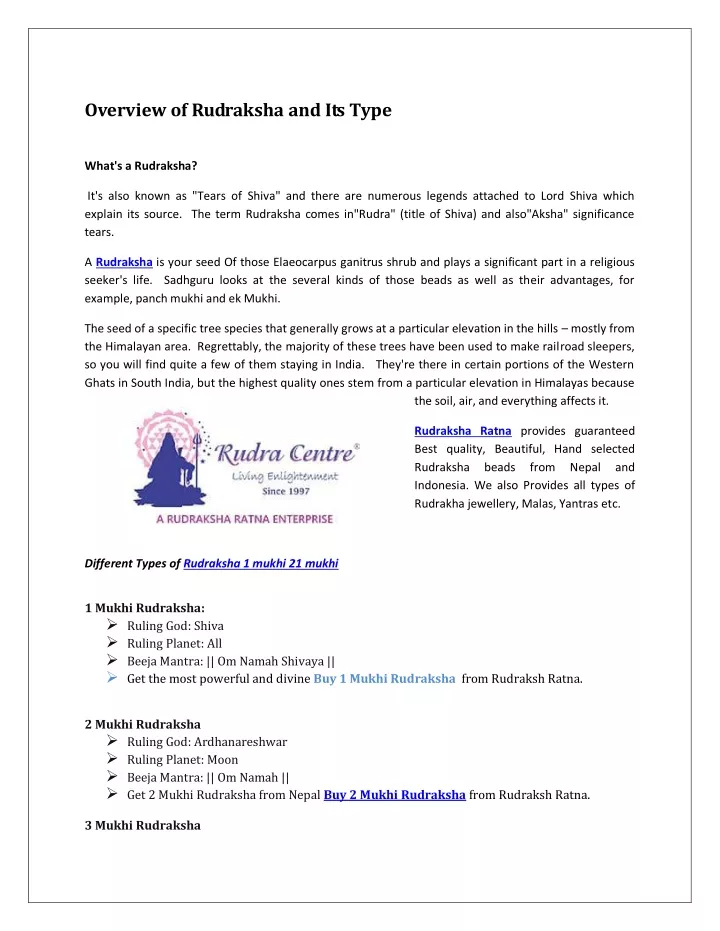 overview of rudraksha and its type