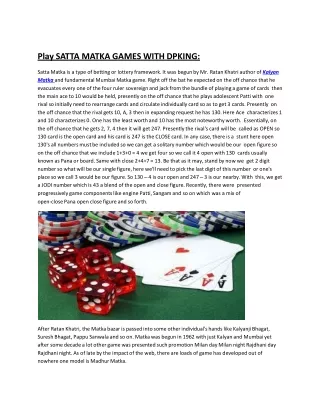 Play and Win Daily SATTA MATKA WITH DPKING
